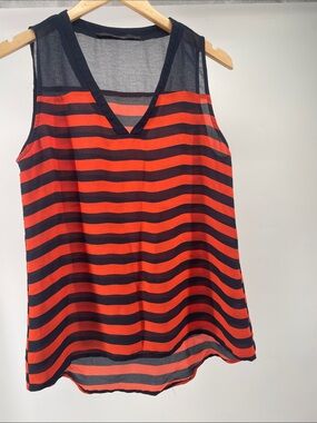 Striped V-Neck Sleeveless Tank in Orange and Blue